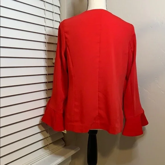 Alfani Flutter Sleeve Collarless Red Jacket PM - Picture 3 of 4